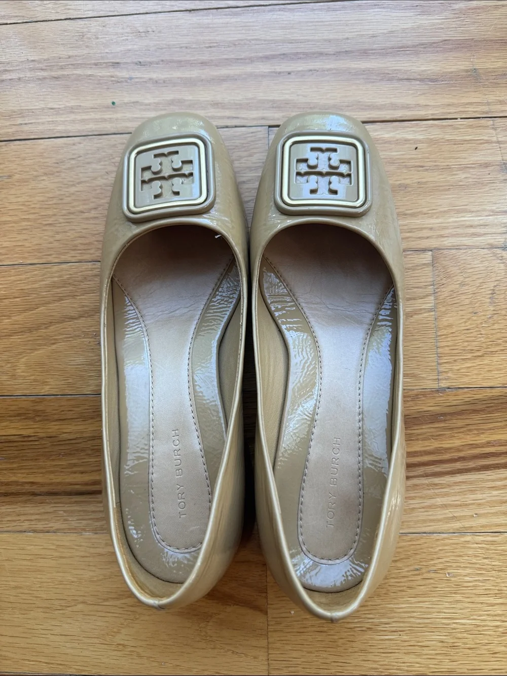 Tory Burch Camel Patent Leather Square-Toe Pump